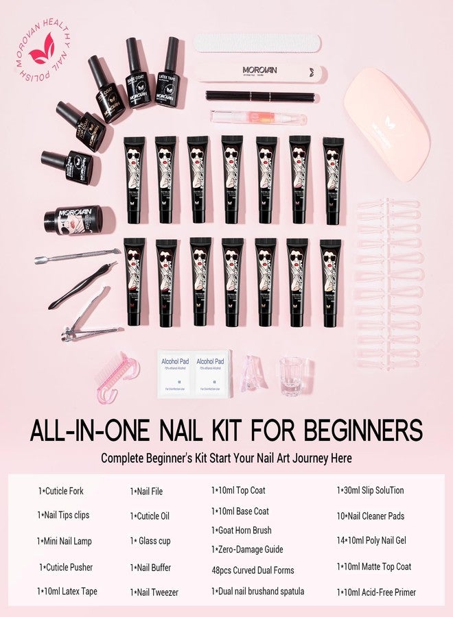 Morovan Poly Gel Nail Kit: All-in-One Beginners Practice Full Set With UV light & Slip Solution For Teens Nail Extension Gel Kit Starter At Home User Friendly & Salon Results for Home Manicures - Image 2